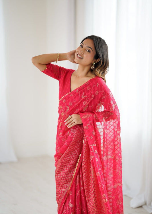 Georgette Patta Foil Work Saree