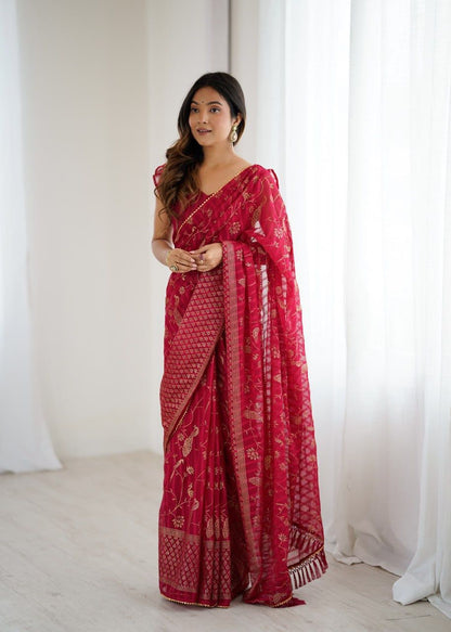 Georgette Patta Foil Work Saree