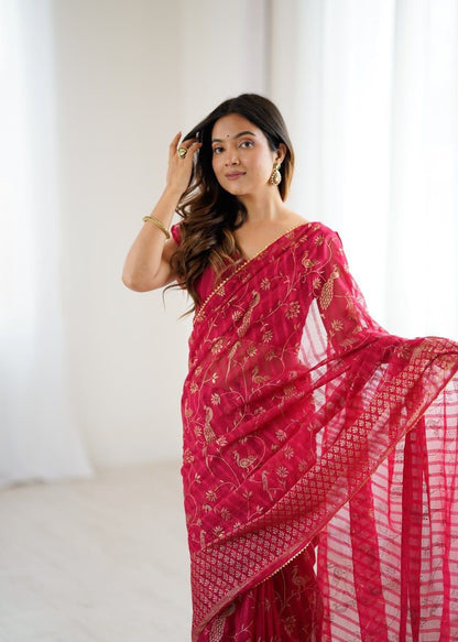 Georgette Patta Foil Work Saree