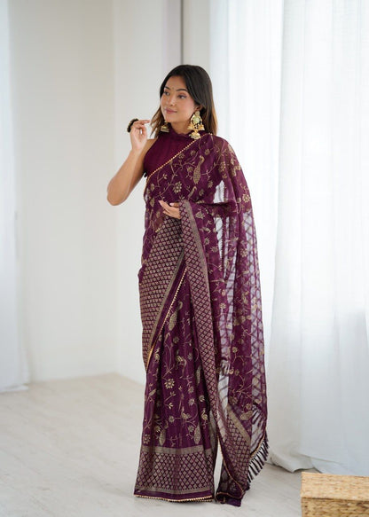 Georgette Patta Foil Work Saree
