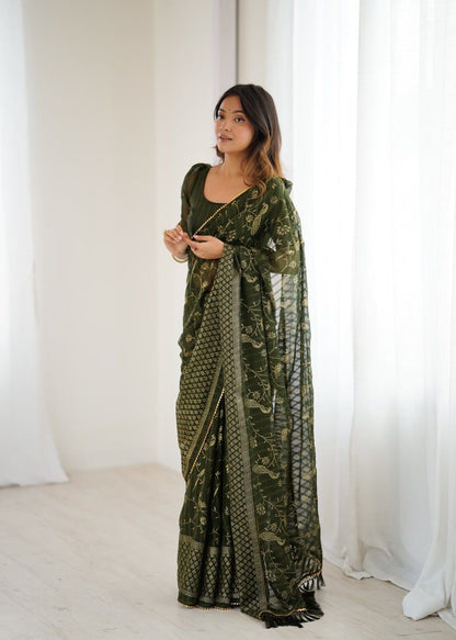 Georgette Patta Foil Work Saree