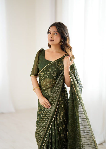 Georgette Patta Foil Work Saree