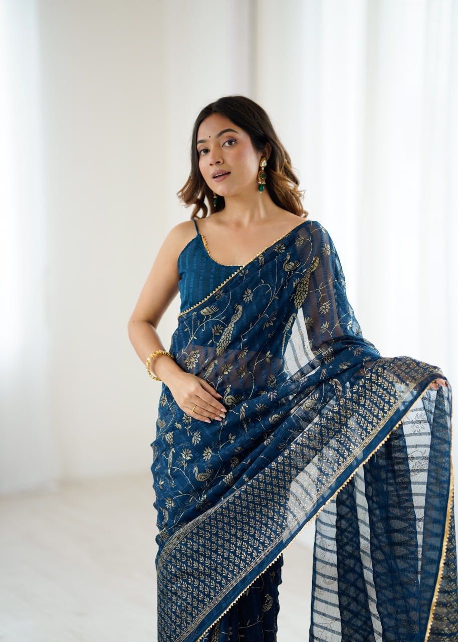 Georgette Patta Foil Work Saree