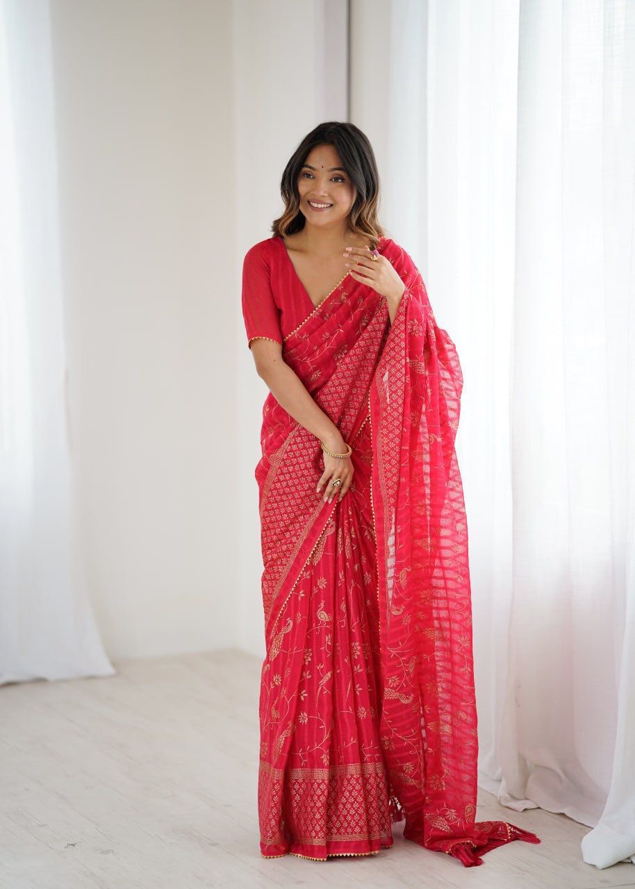 Georgette Patta Foil Work Saree