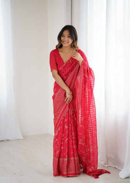 Georgette Patta Foil Work Saree