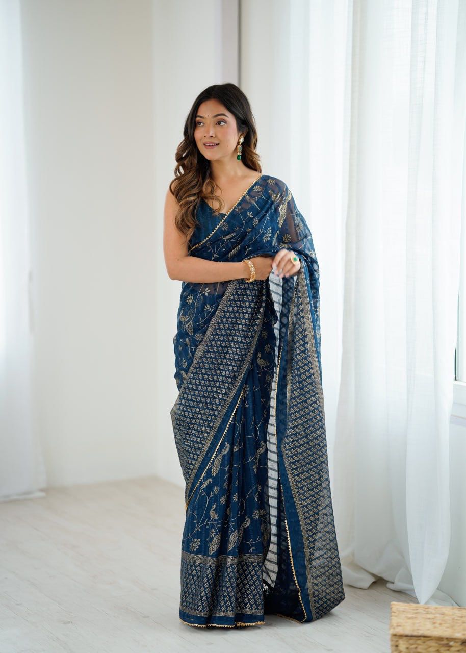 Georgette Patta Foil Work Saree