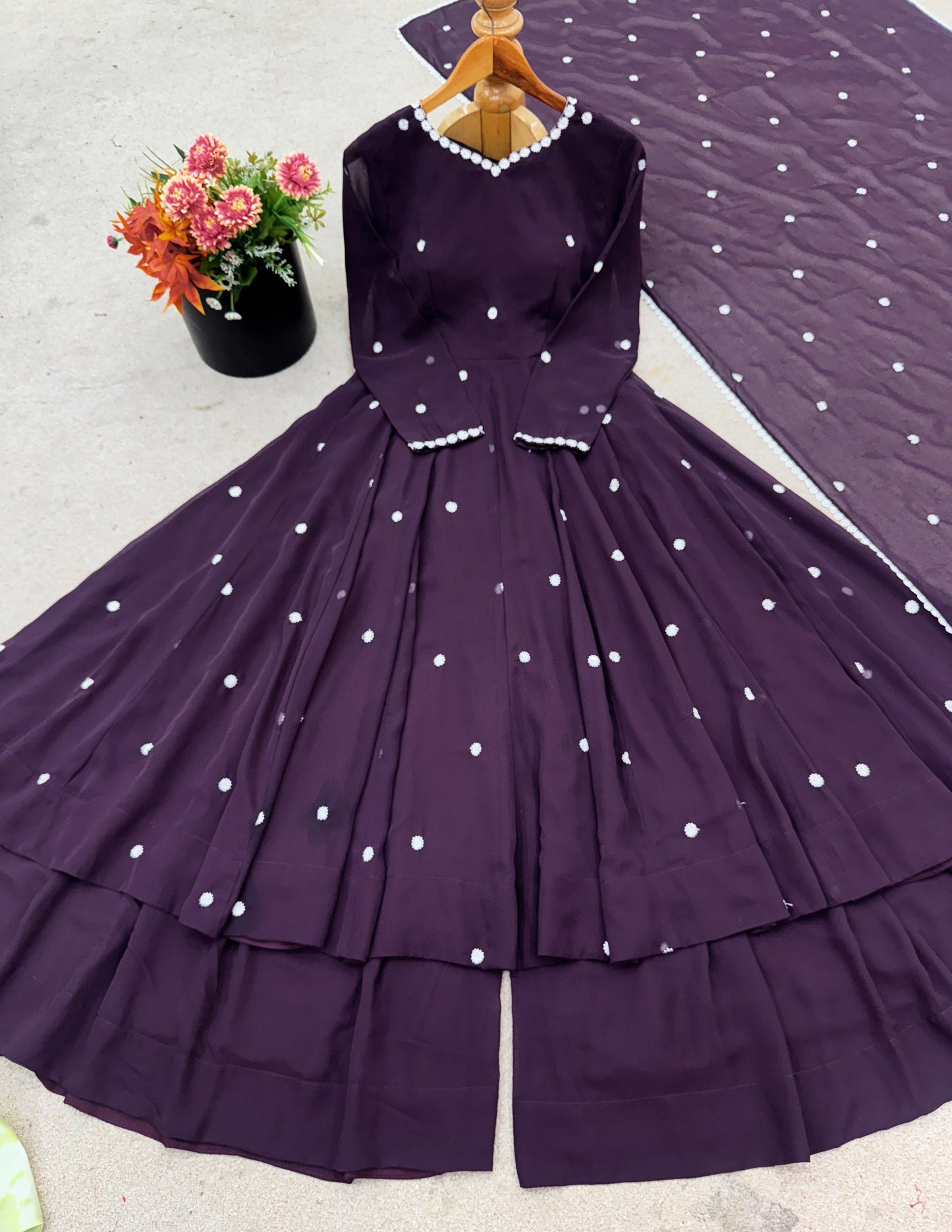 Elegant Heavy Embroidered Faux Georgette Set