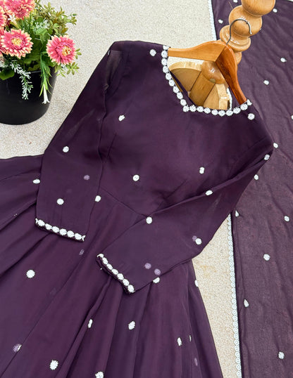Elegant Heavy Embroidered Faux Georgette Set